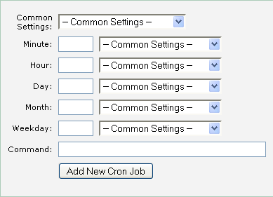 The cPanel cron jobs screen showing the add new cron job section